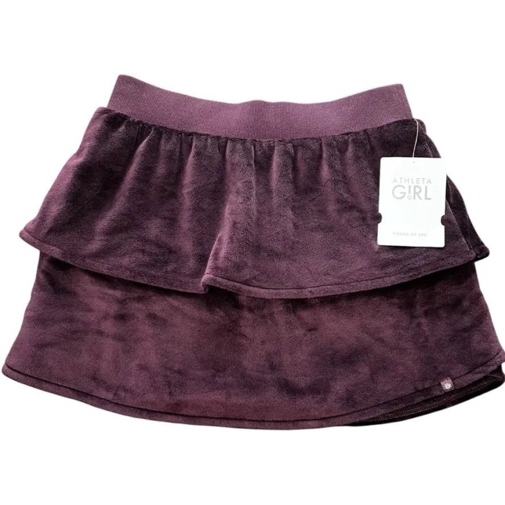 Athleta Girl Cozy Skort Purple Velvet Fleece Tiered Ruffle Skirt XXL 16 NWT